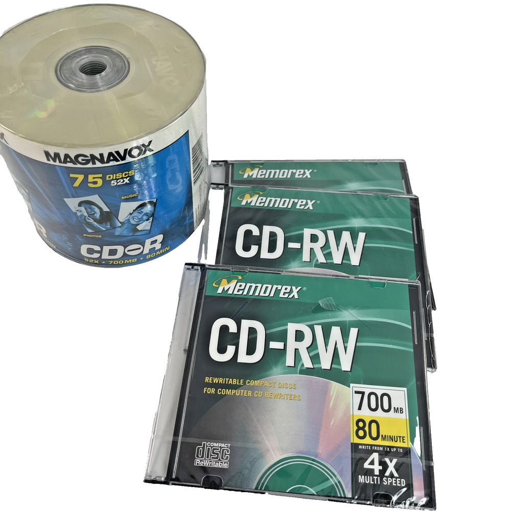 Magnavox CD-R 75 Pack Memorex CD-RW Blank Disc Media Bundle Storage